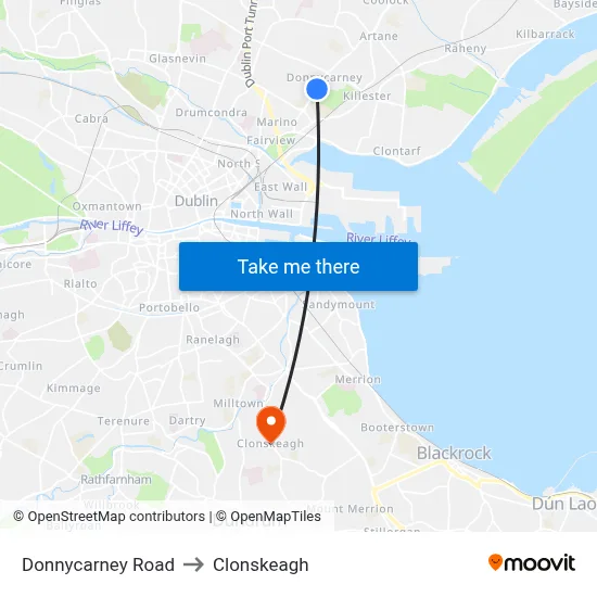 Donnycarney Road to Clonskeagh map