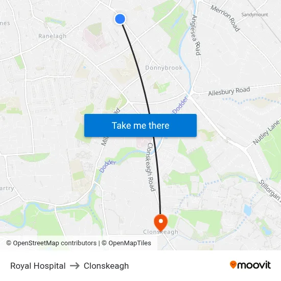Royal Hospital to Clonskeagh map