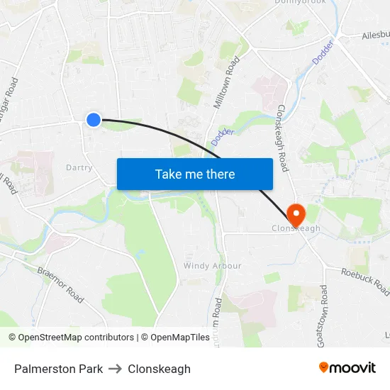 Palmerston Park to Clonskeagh map