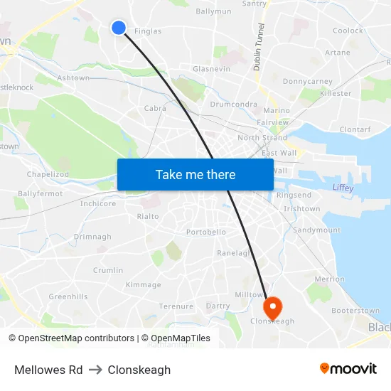 Mellowes Rd to Clonskeagh map
