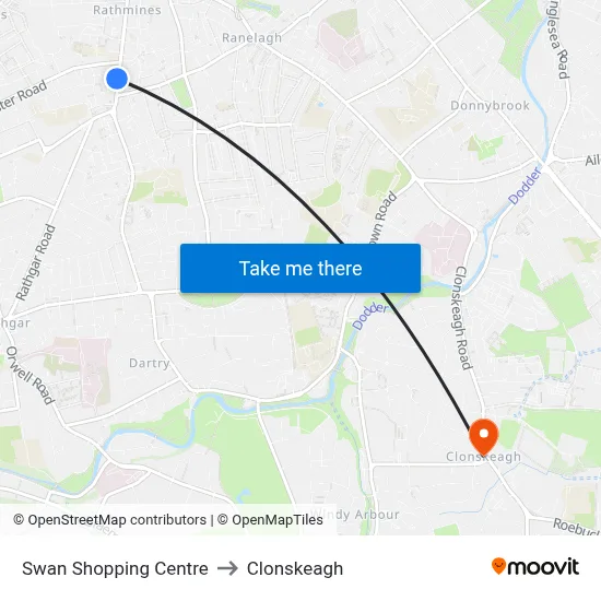 Swan Shopping Centre to Clonskeagh map