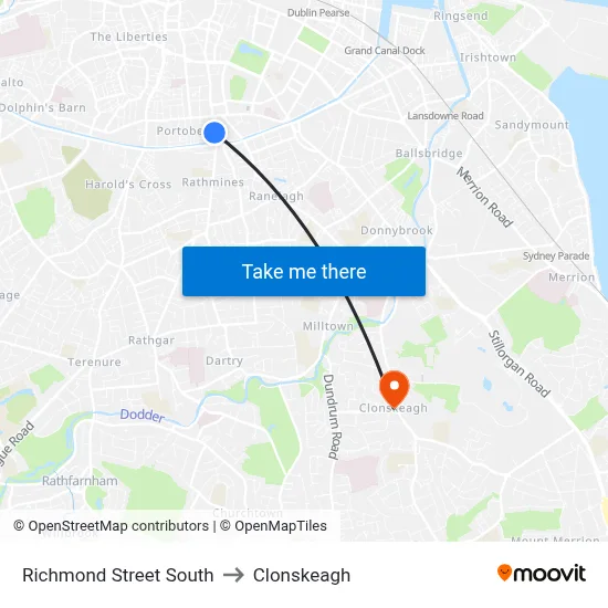 Richmond Street South to Clonskeagh map