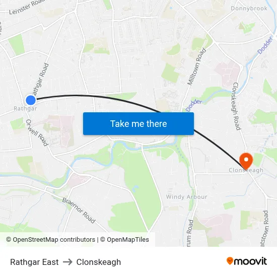 Rathgar East to Clonskeagh map