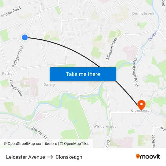 Leicester Avenue to Clonskeagh map