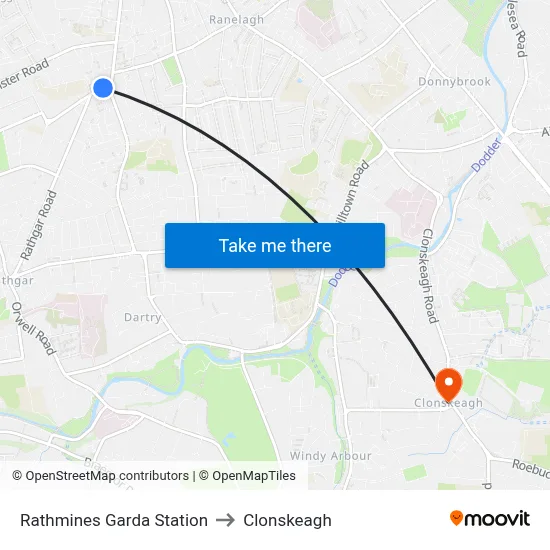 Rathmines Garda Station to Clonskeagh map