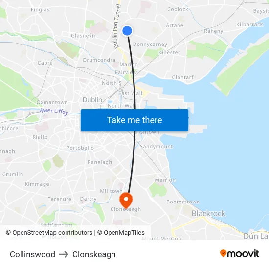 Collinswood to Clonskeagh map