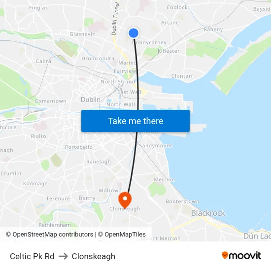 Celtic Pk Rd to Clonskeagh map