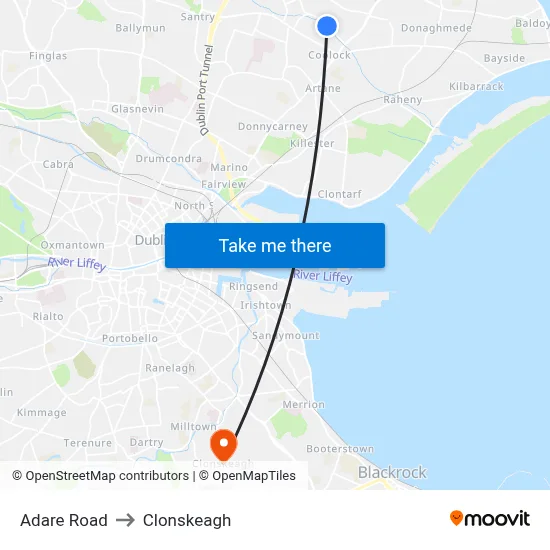 Adare Road to Clonskeagh map