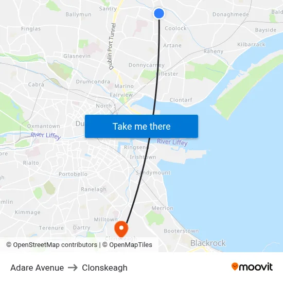 Adare Avenue to Clonskeagh map