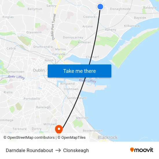 Darndale Roundabout to Clonskeagh map