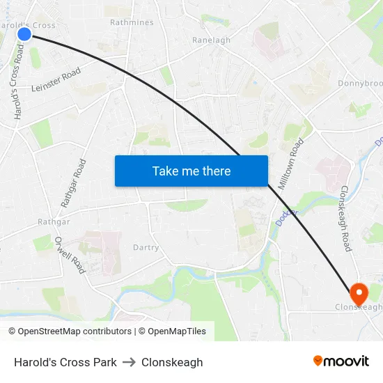Harold's Cross Park to Clonskeagh map