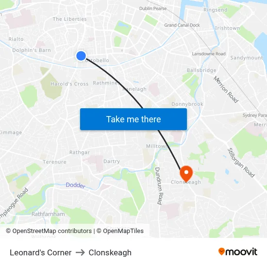 Leonard's Corner to Clonskeagh map