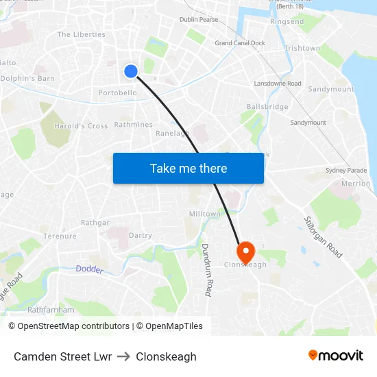 Camden Street Lwr to Clonskeagh map