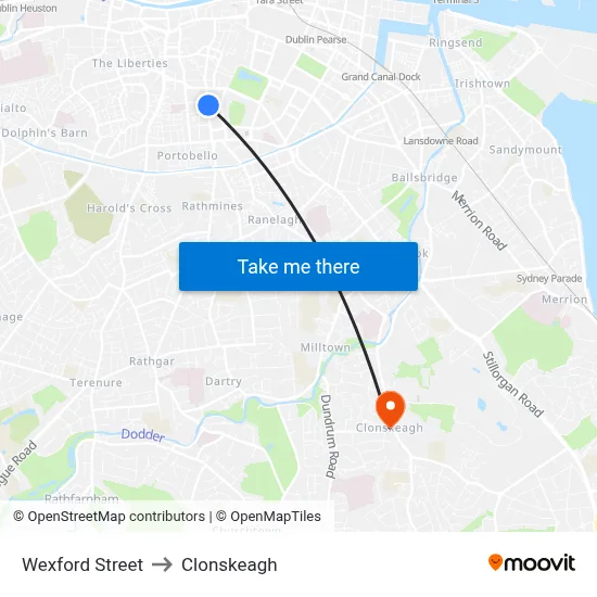 Wexford Street to Clonskeagh map