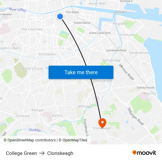 College Green to Clonskeagh map