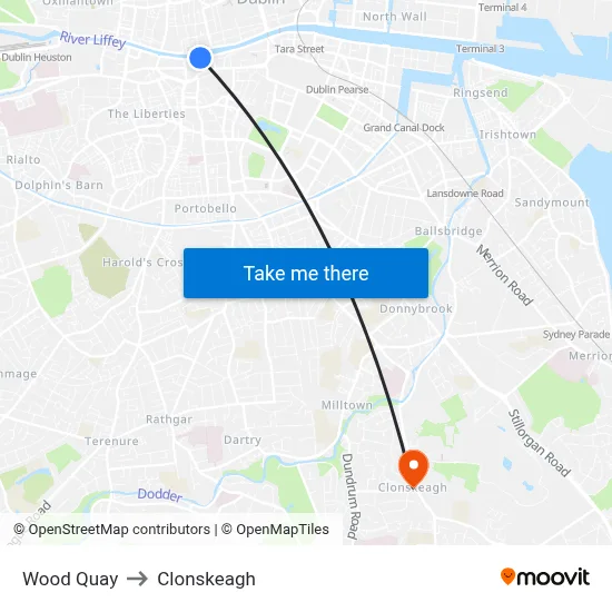 Wood Quay to Clonskeagh map