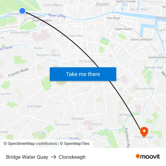 Bridge Water Quay to Clonskeagh map