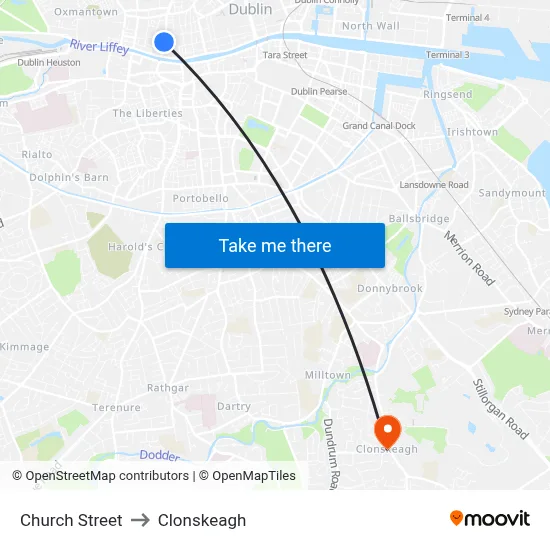 Church Street to Clonskeagh map