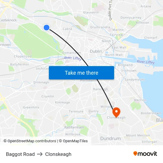Baggot Road to Clonskeagh map