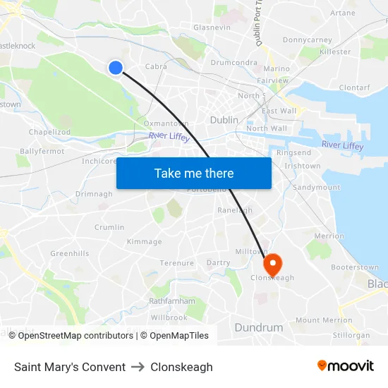 Saint Mary's Convent to Clonskeagh map