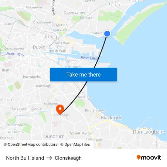 North Bull Island to Clonskeagh map