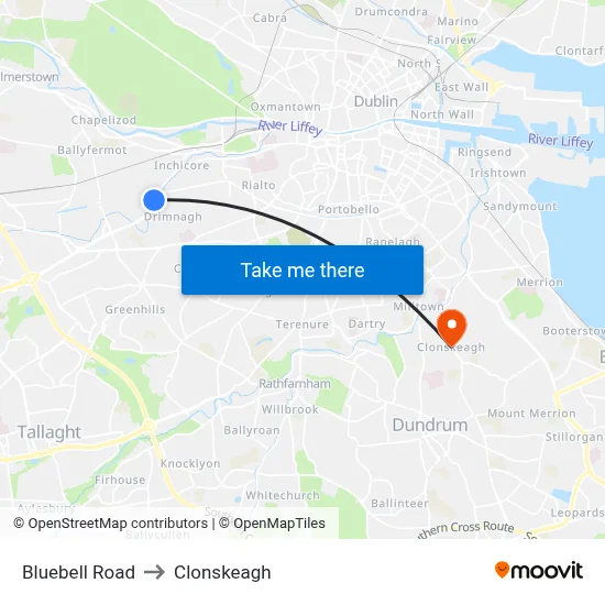 Bluebell Road to Clonskeagh map