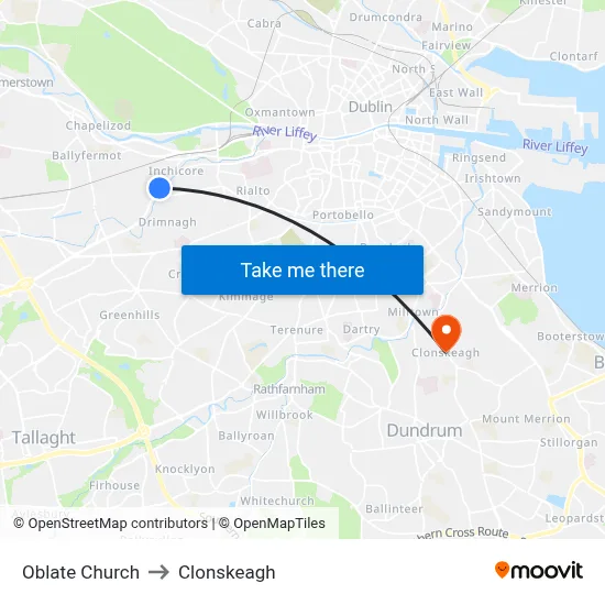 Oblate Church to Clonskeagh map