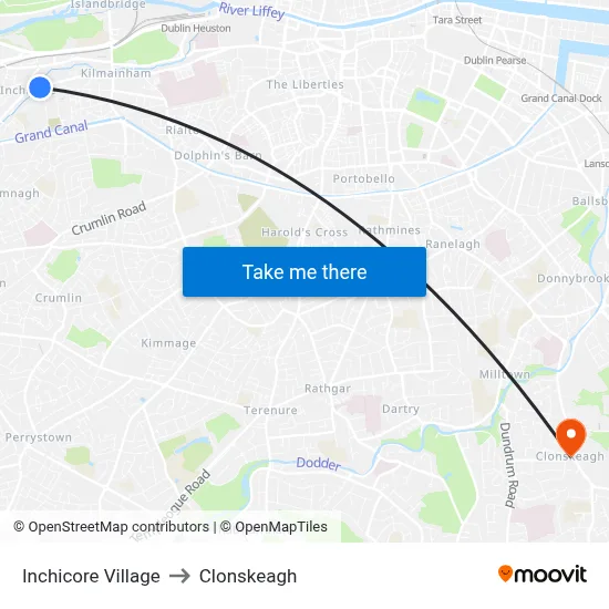 Inchicore Village to Clonskeagh map