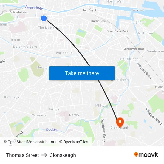 Thomas Street to Clonskeagh map