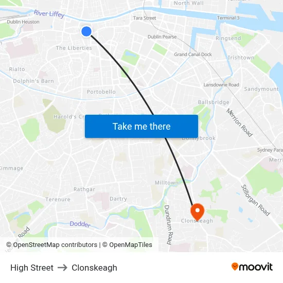 High Street to Clonskeagh map