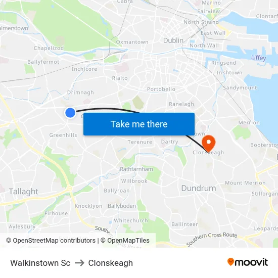 Walkinstown Sc to Clonskeagh map
