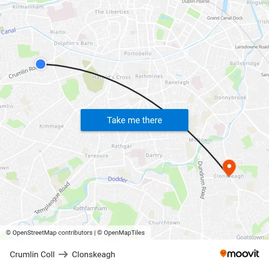 Crumlin Coll to Clonskeagh map