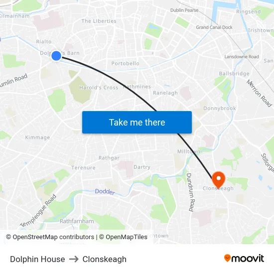 Dolphin House to Clonskeagh map