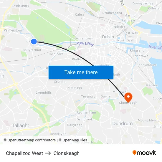 Chapelizod West to Clonskeagh map