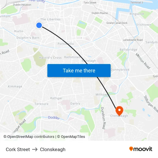 Cork Street to Clonskeagh map