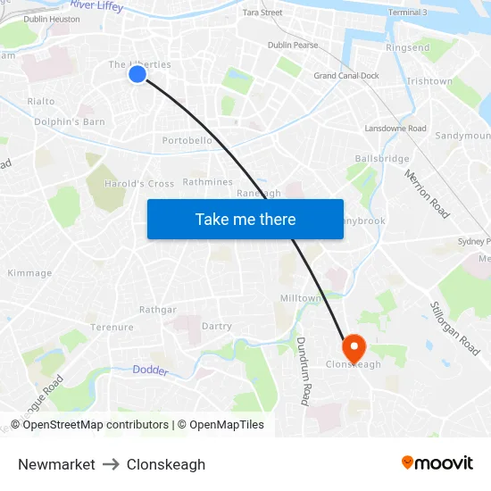Newmarket to Clonskeagh map