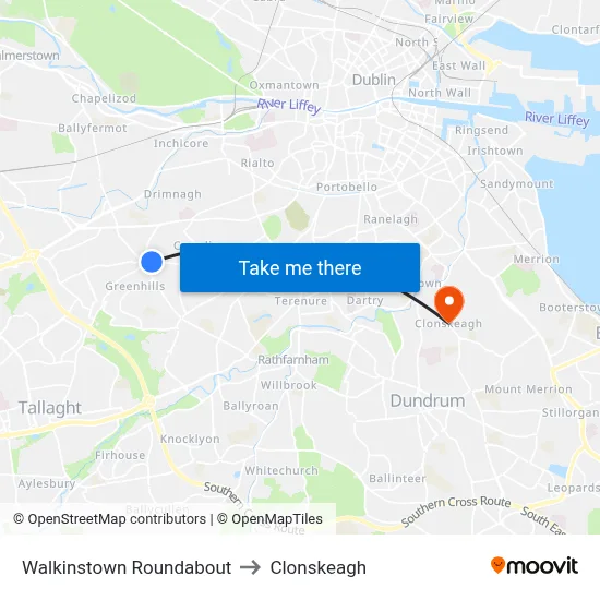 Walkinstown Roundabout to Clonskeagh map