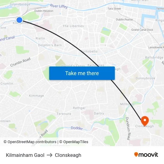 Kilmainham Gaol to Clonskeagh map