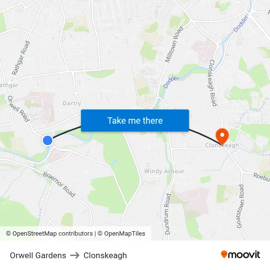 Orwell Gardens to Clonskeagh map