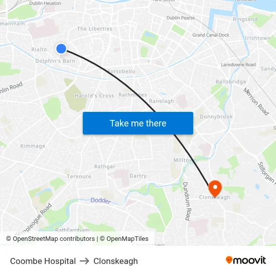 Coombe Hospital to Clonskeagh map