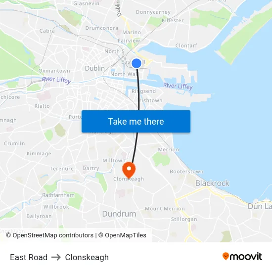 East Road to Clonskeagh map