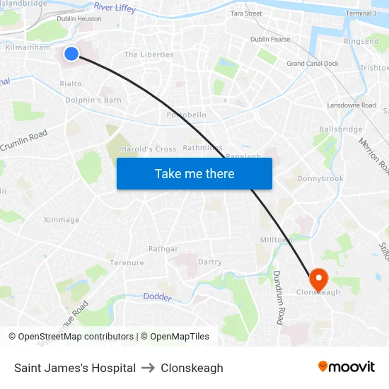 Saint James's Hospital to Clonskeagh map