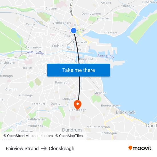 Fairview Strand to Clonskeagh map