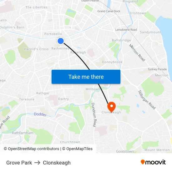 Grove Park to Clonskeagh map