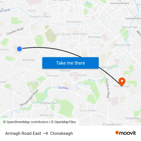 Armagh Road East to Clonskeagh map