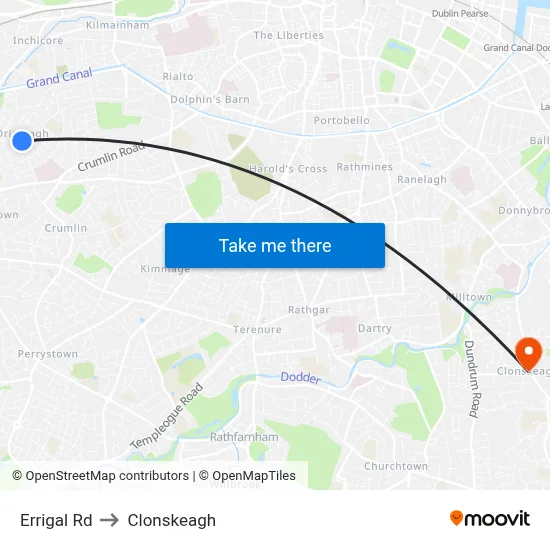 Errigal Rd to Clonskeagh map