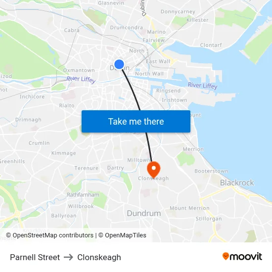 Parnell Street to Clonskeagh map