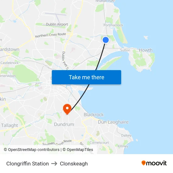 Clongriffin Station to Clonskeagh map