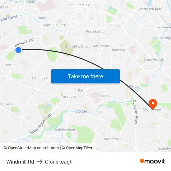 Windmill Rd to Clonskeagh map