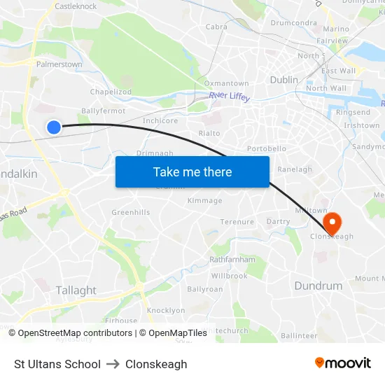 St Ultans School to Clonskeagh map